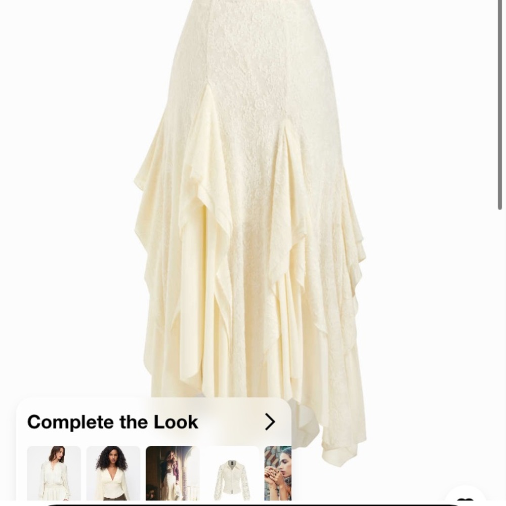 Lace Mid Rise Assymetrical Hem Cream Skirt XS - Picture 3 of 10